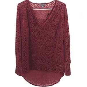 The Limited Dark Red Velvet Blouse Burnout Medium Tunic Top V-Neck